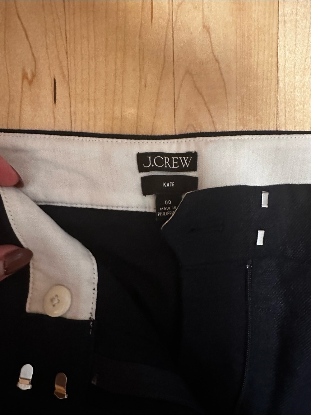 J. Crew Kate Fit Black Chinos with White Waistband Detail